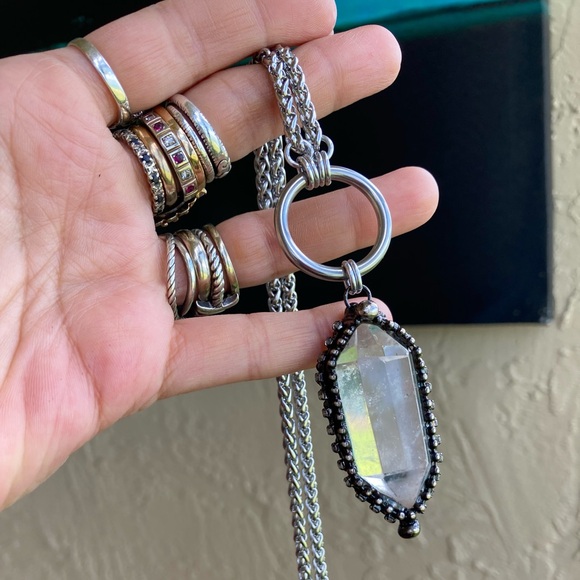 Natural Crystal quartz black electroplated boho goth stainless steel necklace - Picture 11 of 14